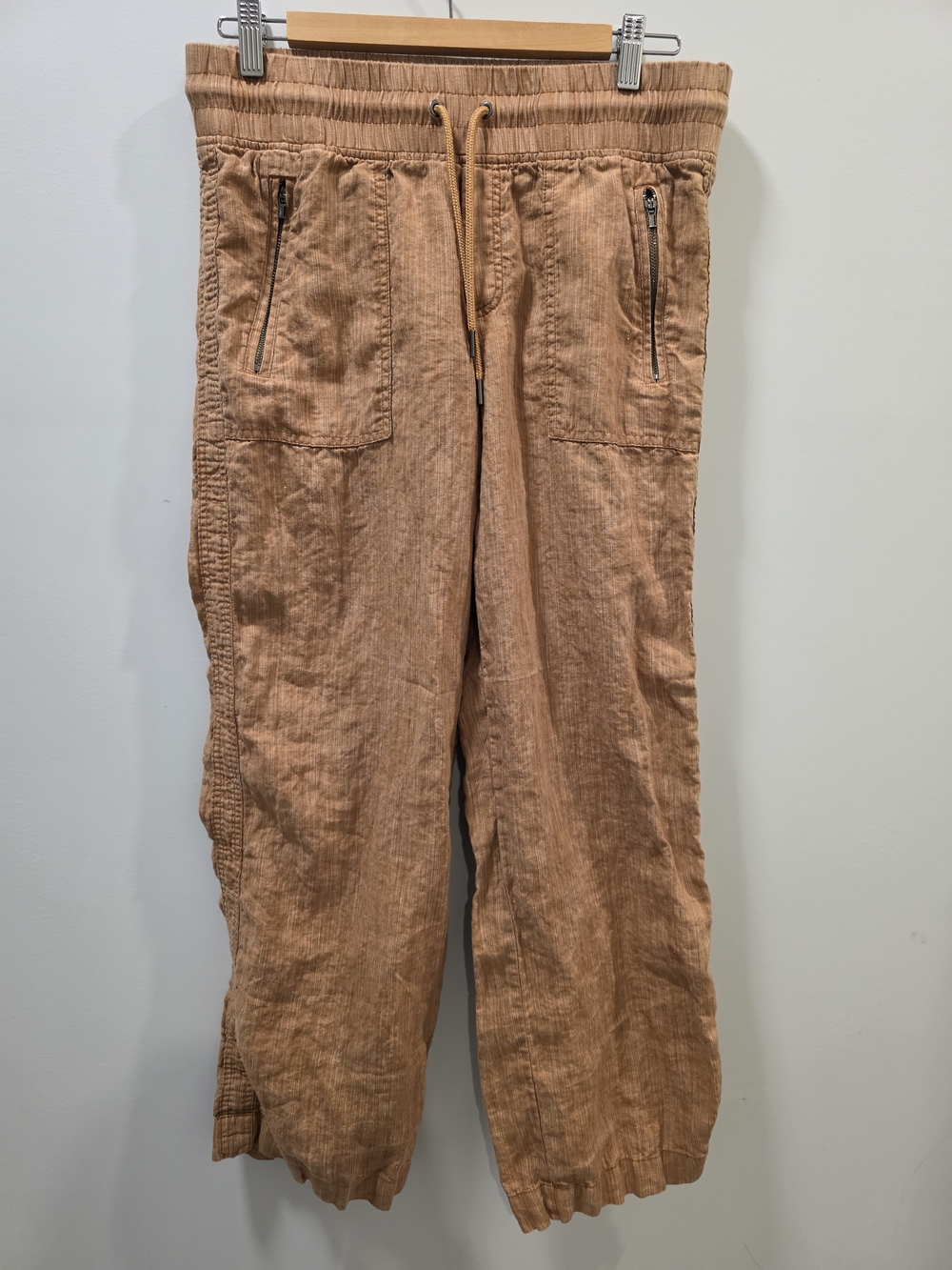 Athleta Textured Wide Leg Pant Linen Blend Tan Jogger Size 8